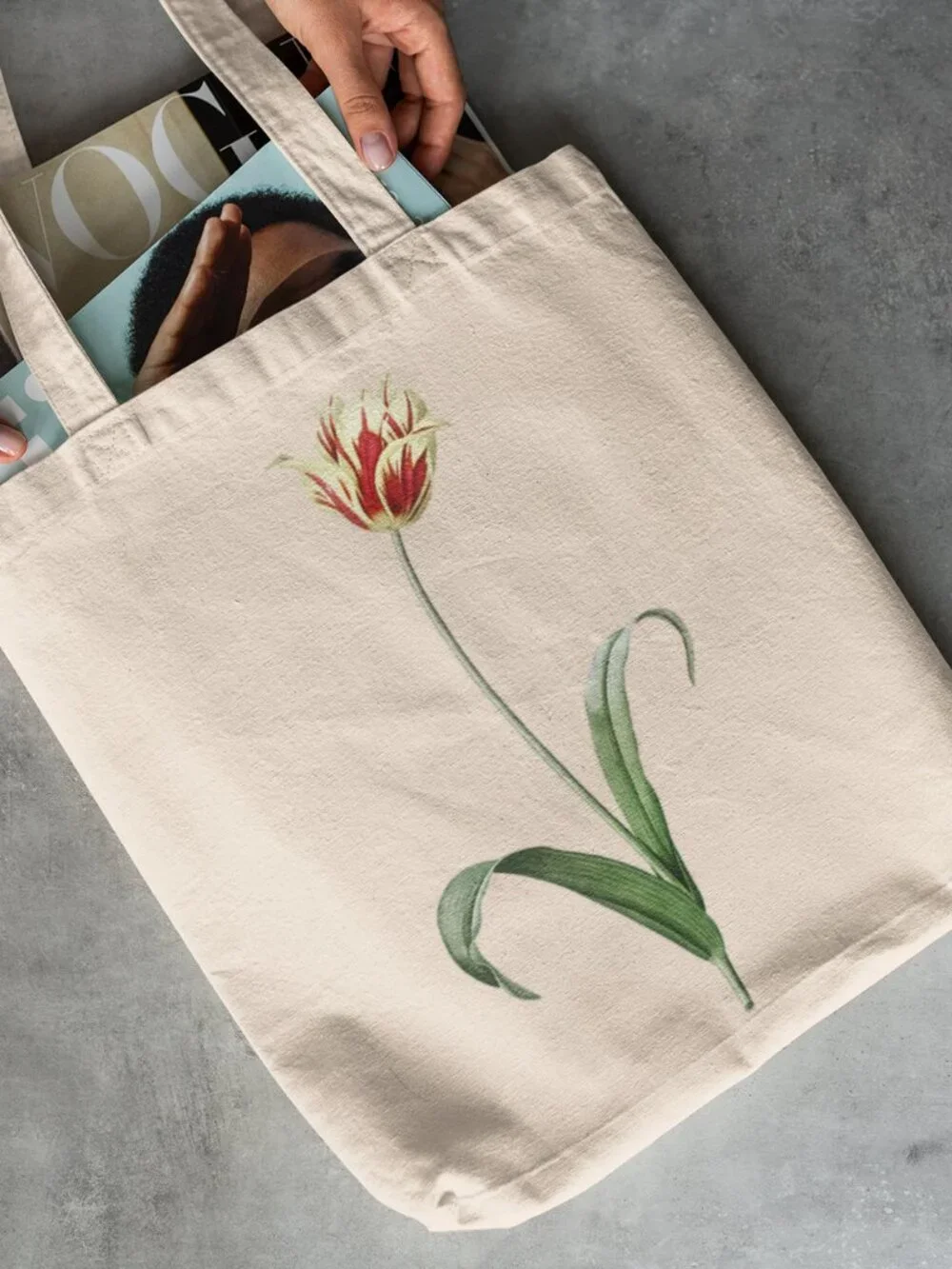 Didier's Tulip Vintage Floral Print Graphic Canvas Tote Bag